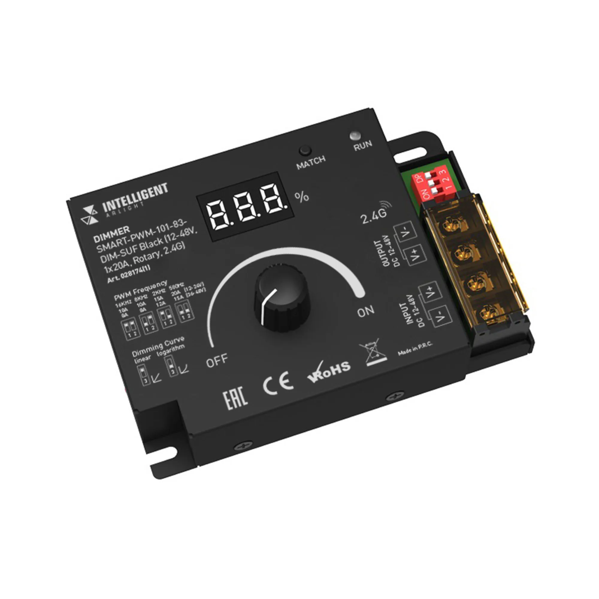INTELLIGENT ARLIGHT Диммер SMART-PWM-101-83-DIM-SUF Black (12-48V, 1x20A, Rotary, 2.4G) (IARL, IP20 Металл, 5 лет) - Изображение
