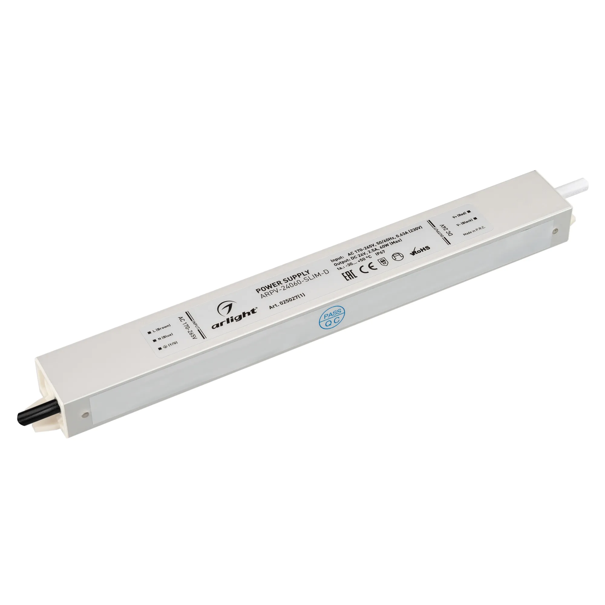 Блок питания ARPV-24060-SLIM-D (24V, 2.5A, 60W) (Arlight, IP67 Металл, 3 года) - Изображение
