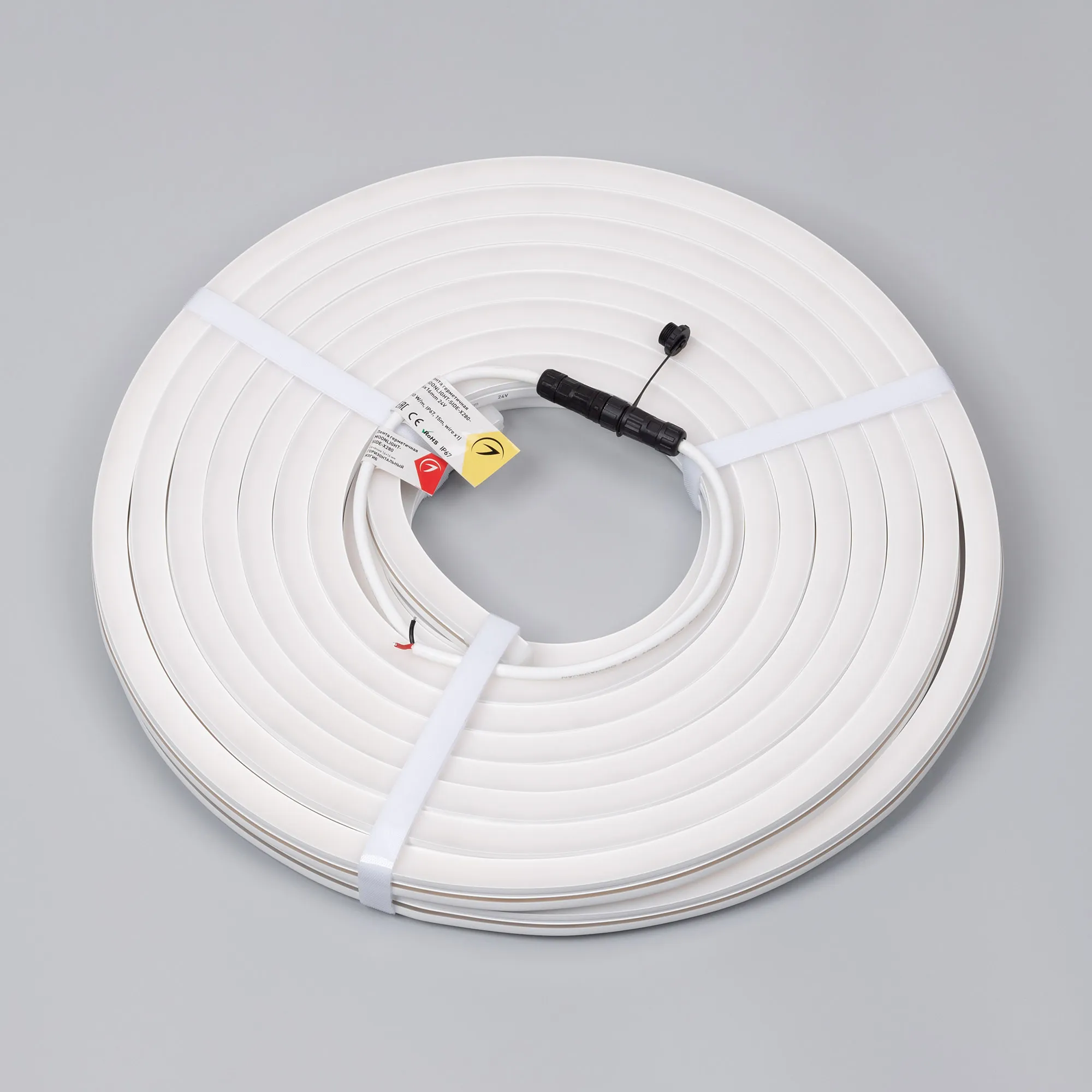 Лента светодиодная герметичная MOONLIGHT-SIDE-X280-16x16mm 24V Warm3000(10 W/m, IP67, 15m, wire x1) (Arlight, Вывод боковой, 5 лет) - Изображение